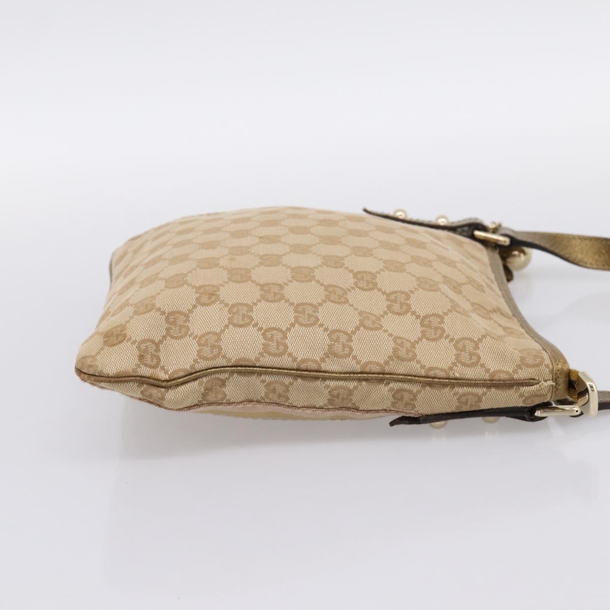 GUCCI GG Canvas Sherry Line Shoulder Bag Beige Gold Tone 144388 Auth 198655