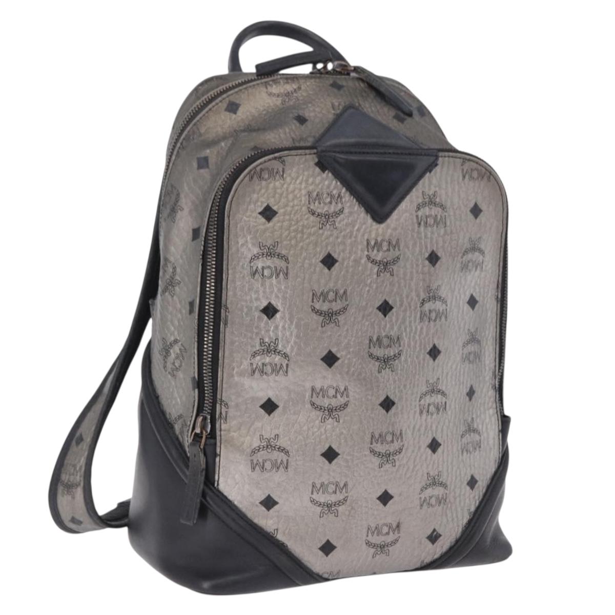 MCM Vicetos Backpack Leather Silver Auth 198656