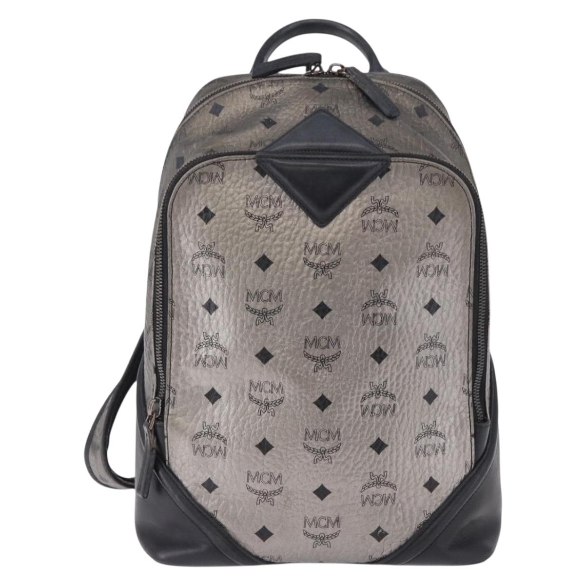 MCM Vicetos Backpack Leather Silver Auth 198656