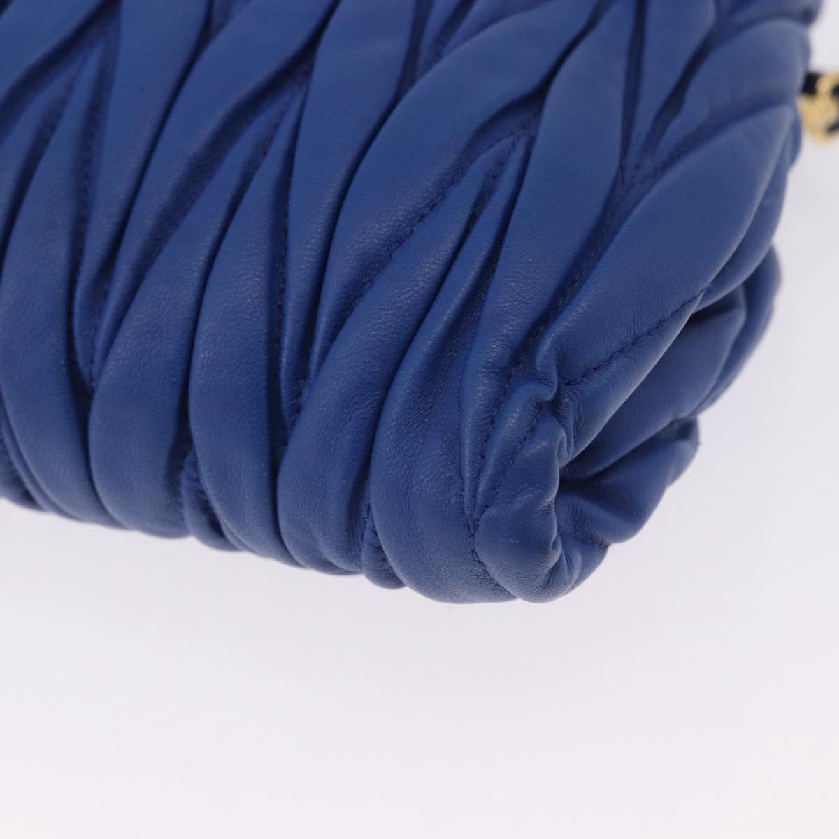 Miu Miu Matelasse Shoulder Bag Leather 2way Blue Gold Tone Auth 198657A
