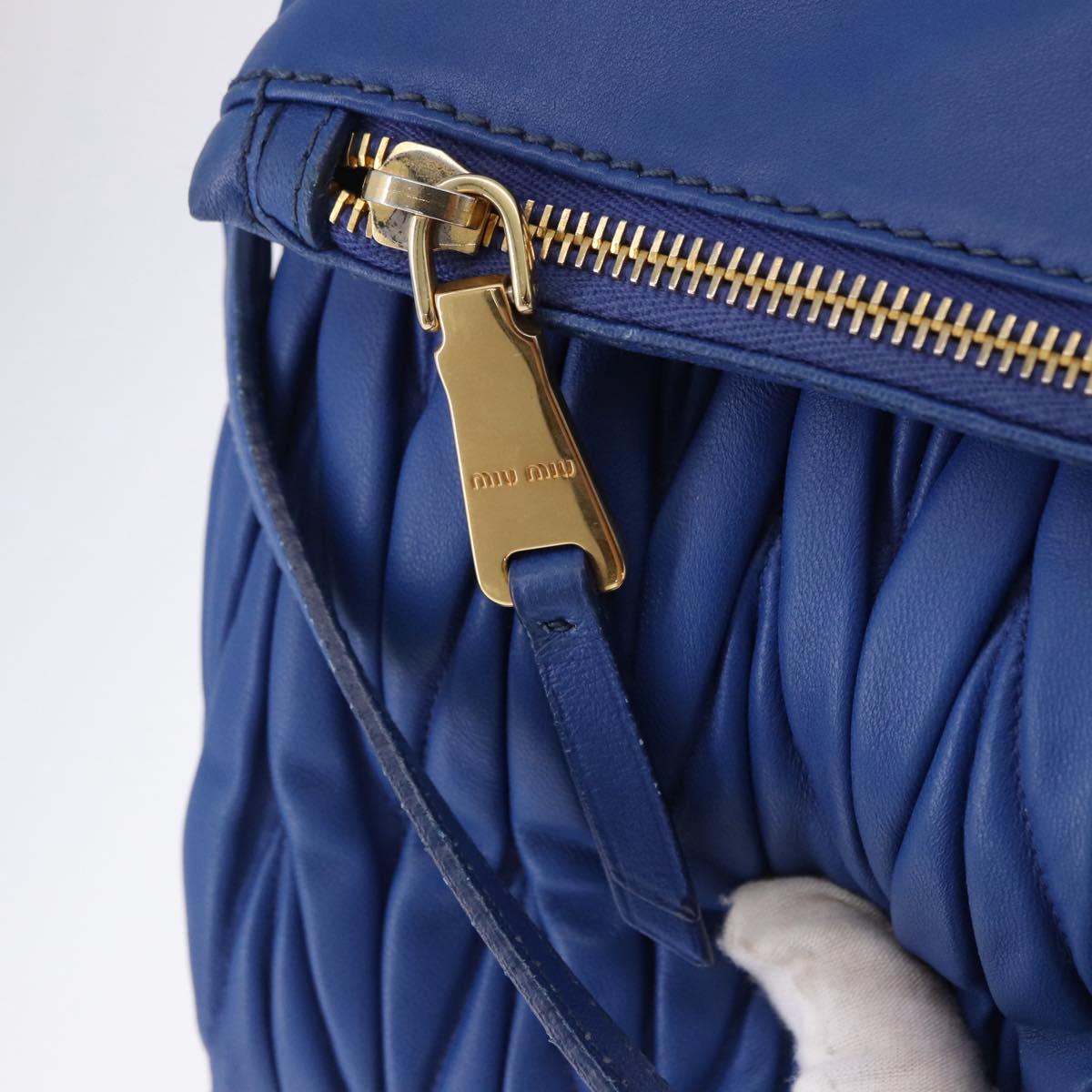 Miu Miu Matelasse Shoulder Bag Leather 2way Blue Gold Tone Auth 198657A