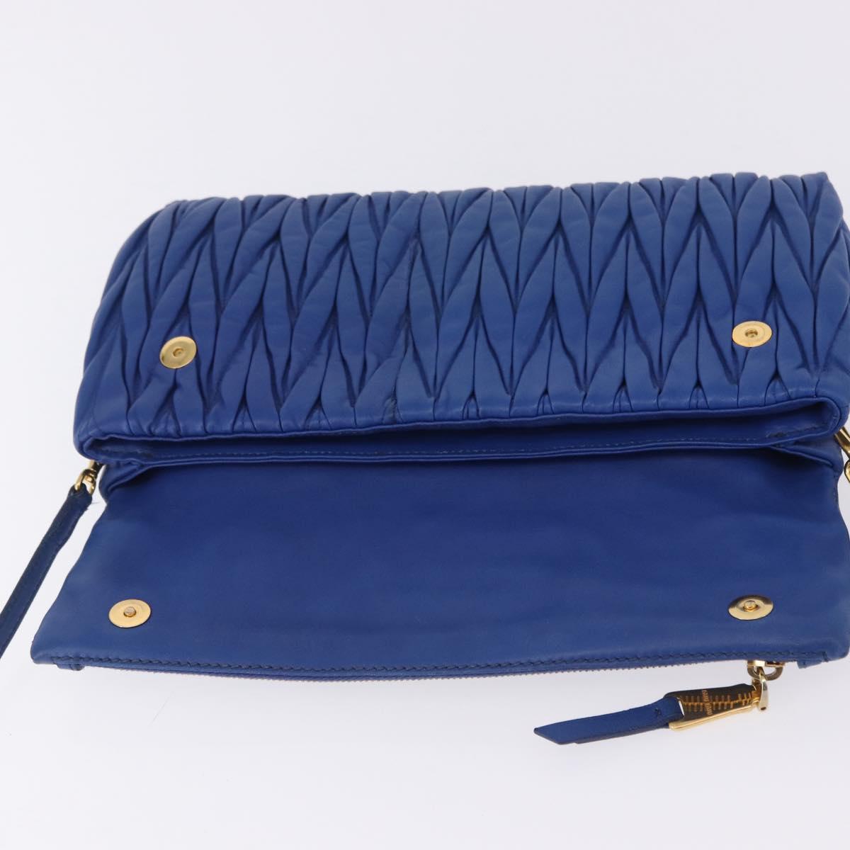Miu Miu Matelasse Shoulder Bag Leather 2way Blue Gold Tone Auth 198657A