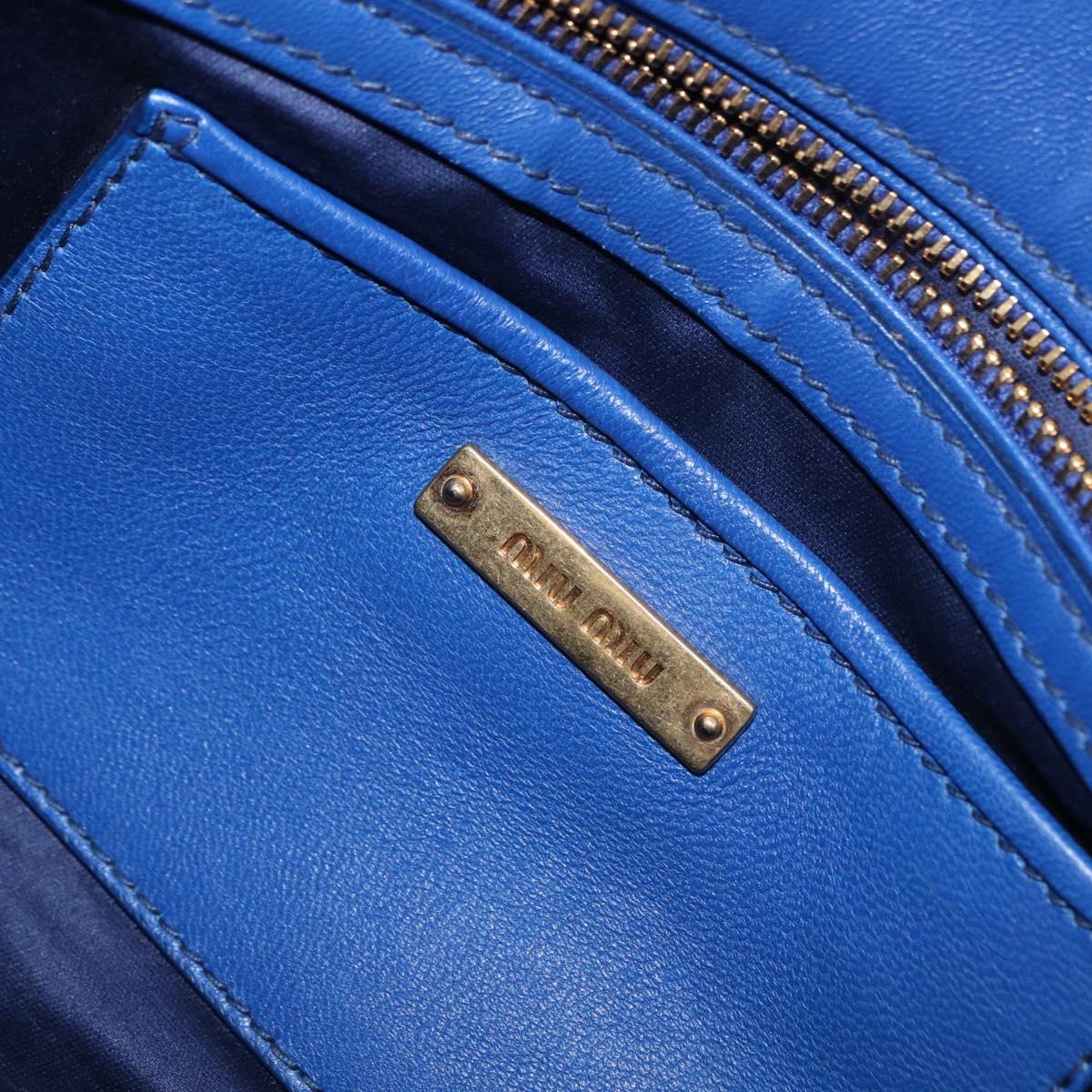 Miu Miu Matelasse Shoulder Bag Leather 2way Blue Gold Tone Auth 198657A