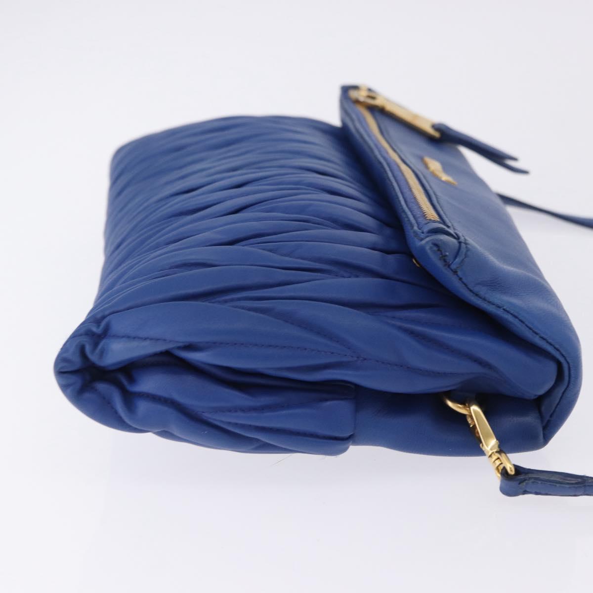 Miu Miu Matelasse Shoulder Bag Leather 2way Blue Gold Tone Auth 198657A