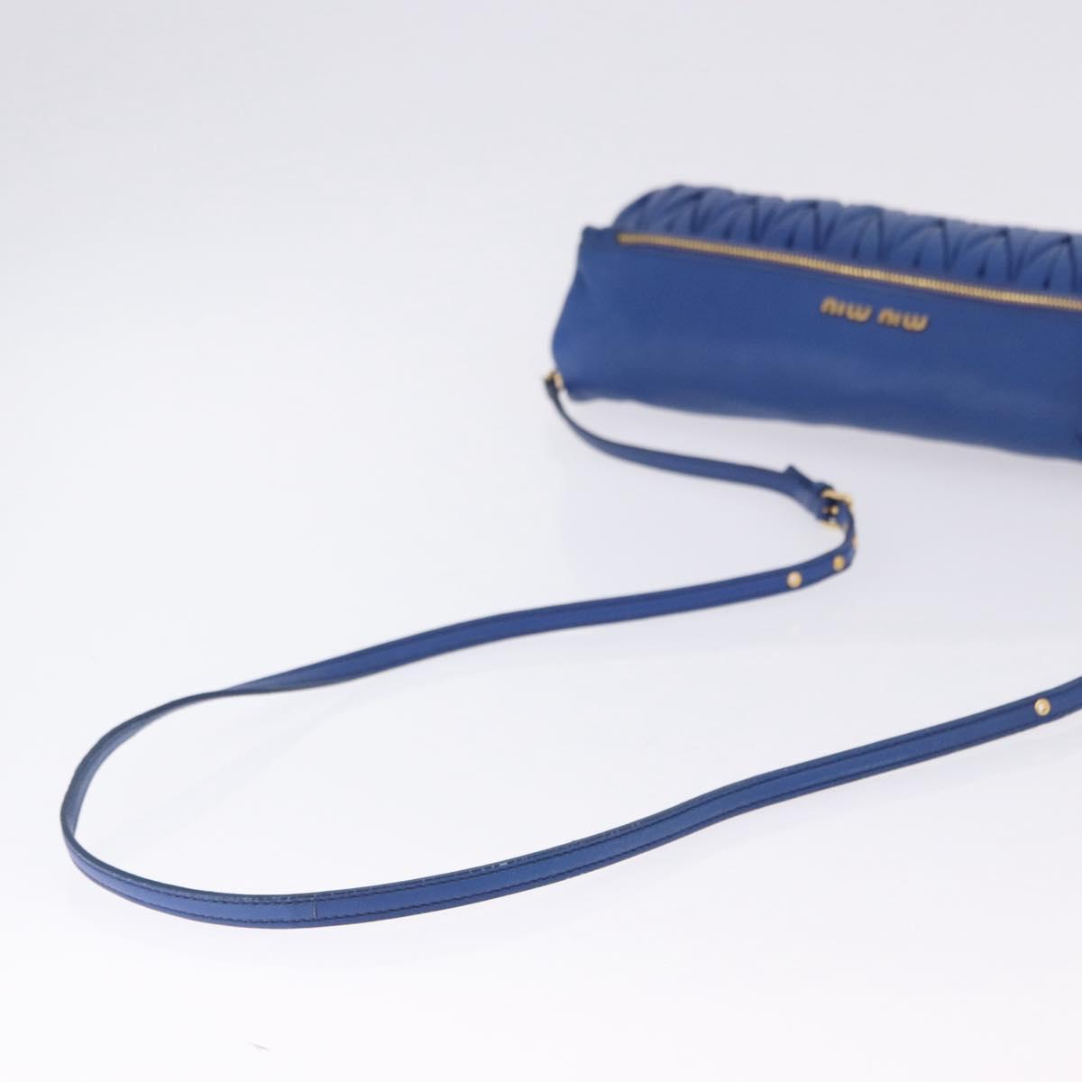 Miu Miu Matelasse Shoulder Bag Leather 2way Blue Gold Tone Auth 198657A