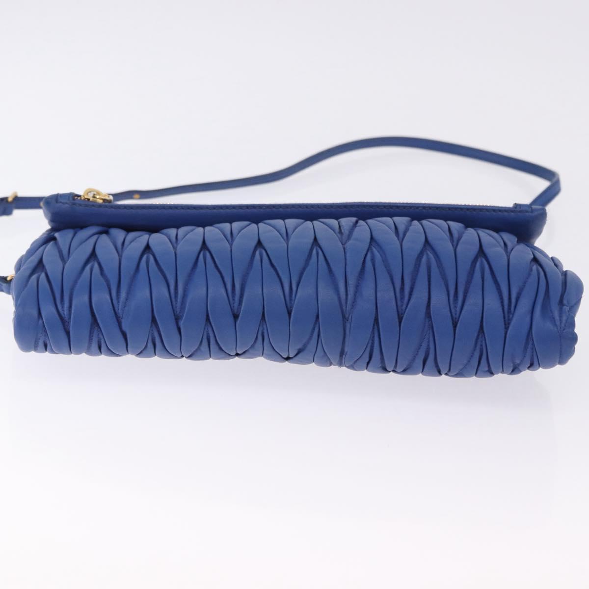 Miu Miu Matelasse Shoulder Bag Leather 2way Blue Gold Tone Auth 198657A