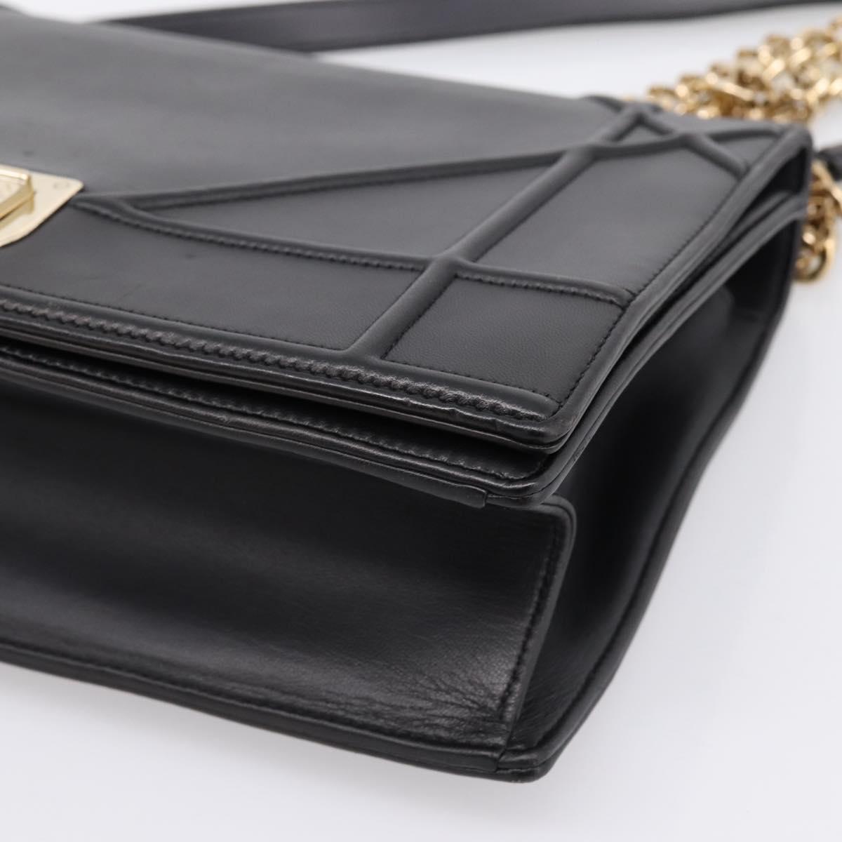 Christian Dior Diorama Chain Shoulder Bag Leather Black Gold Tone Auth 198661A