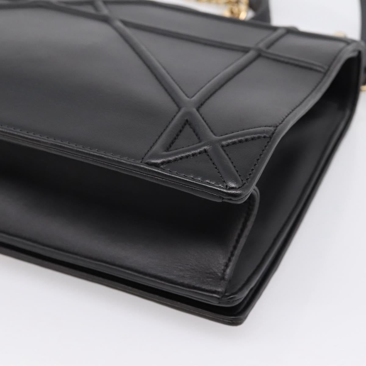 Christian Dior Diorama Chain Shoulder Bag Leather Black Gold Tone Auth 198661A