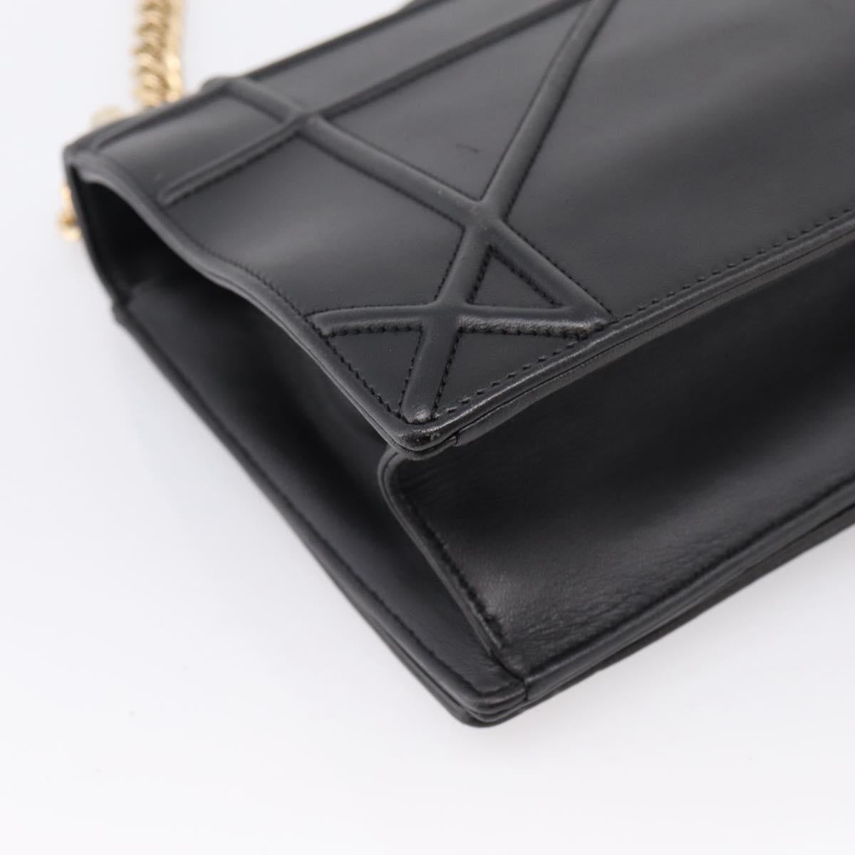 Christian Dior Diorama Chain Shoulder Bag Leather Black Gold Tone Auth 198661A