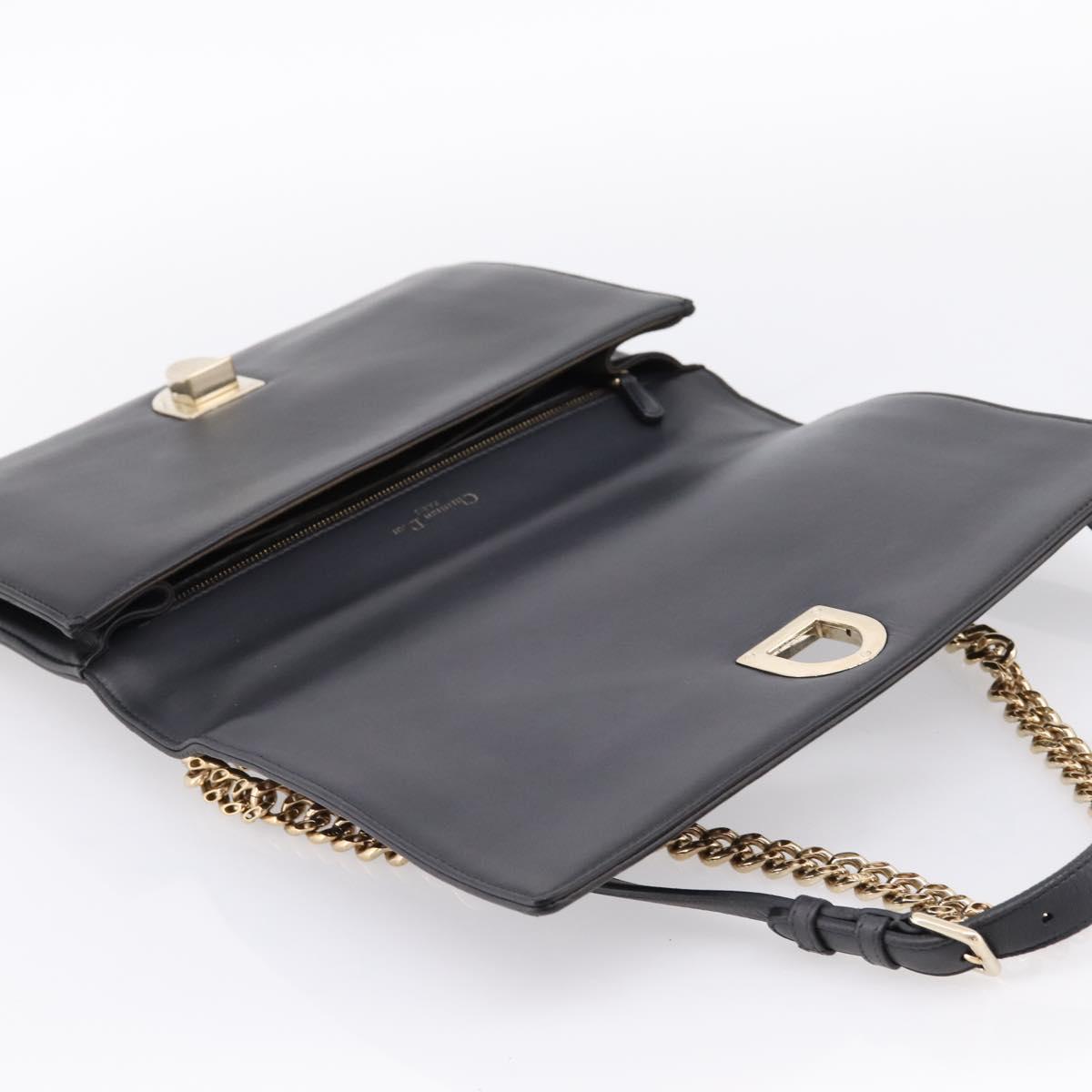 Christian Dior Diorama Chain Shoulder Bag Leather Black Gold Tone Auth 198661A