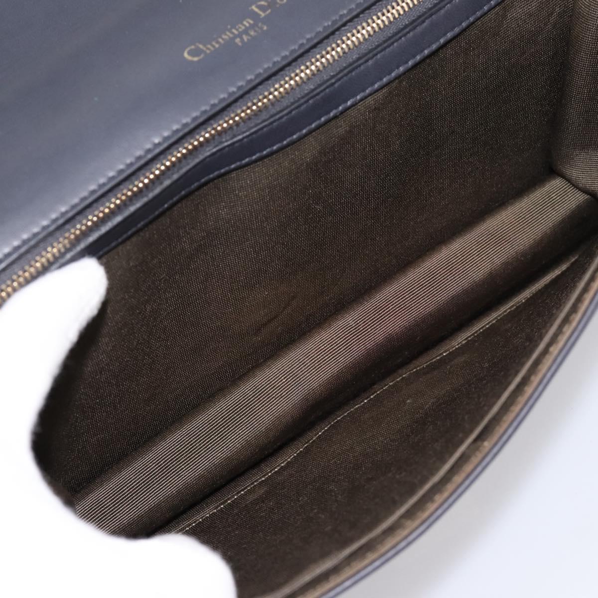 Christian Dior Diorama Chain Shoulder Bag Leather Black Gold Tone Auth 198661A