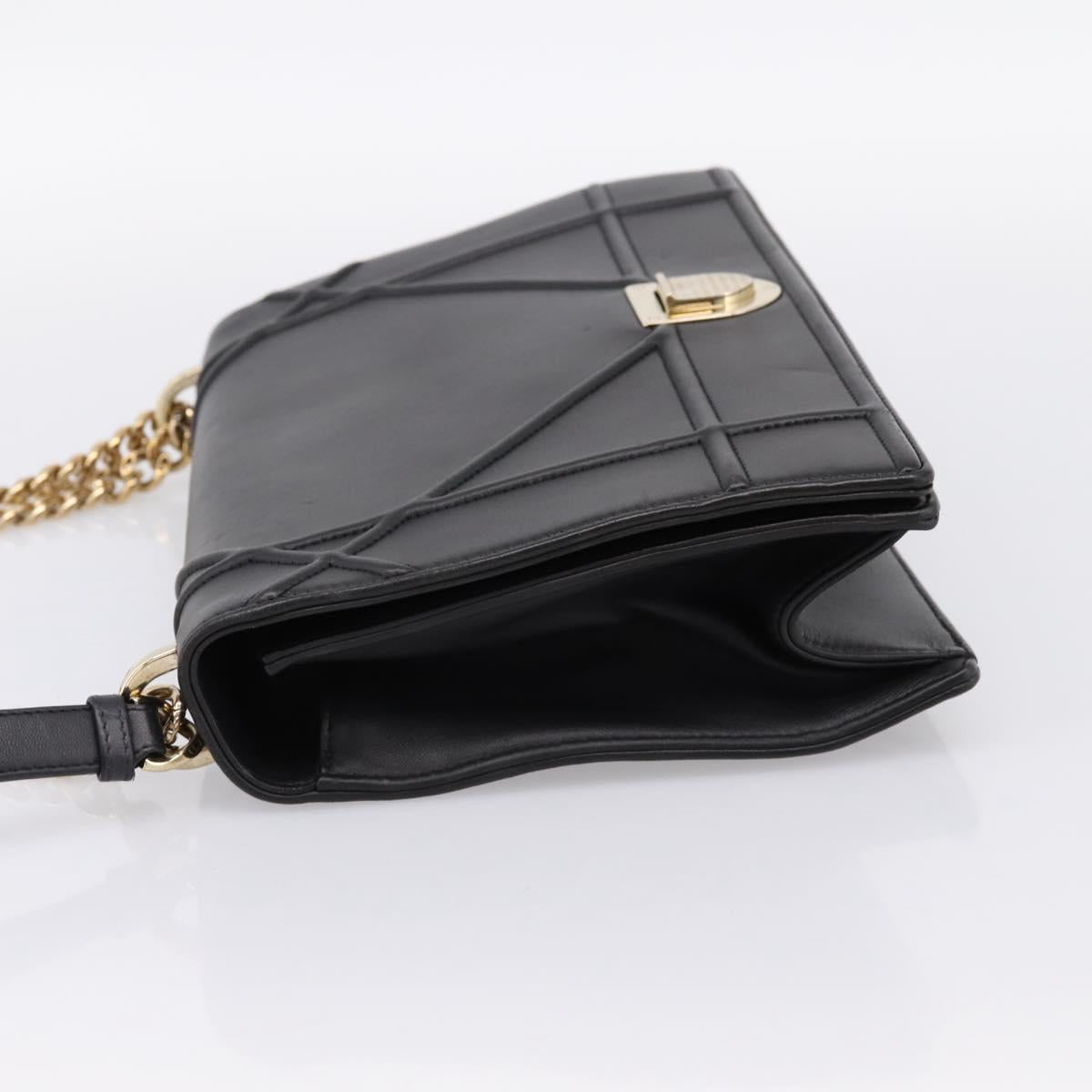 Christian Dior Diorama Chain Shoulder Bag Leather Black Gold Tone Auth 198661A