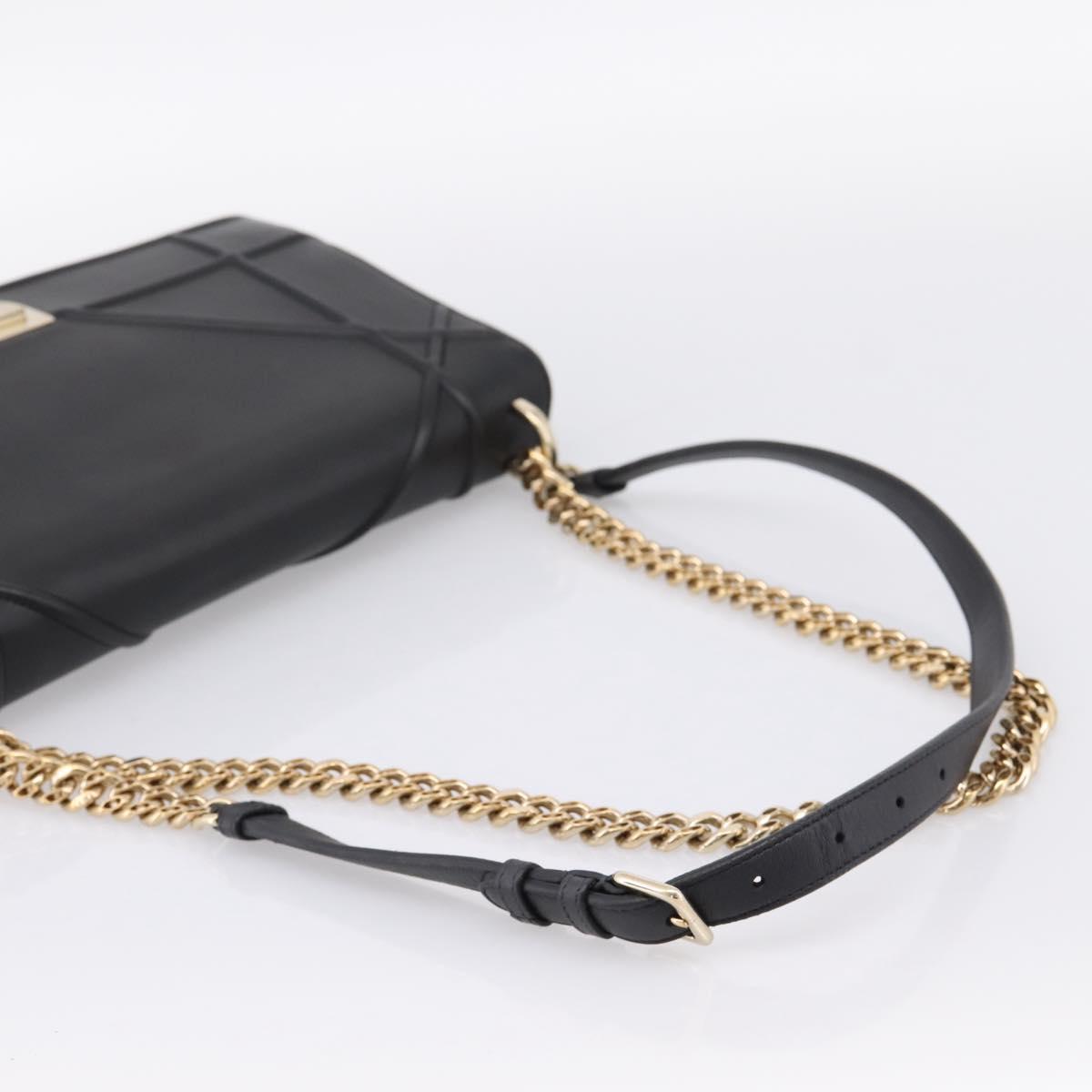 Christian Dior Diorama Chain Shoulder Bag Leather Black Gold Tone Auth 198661A