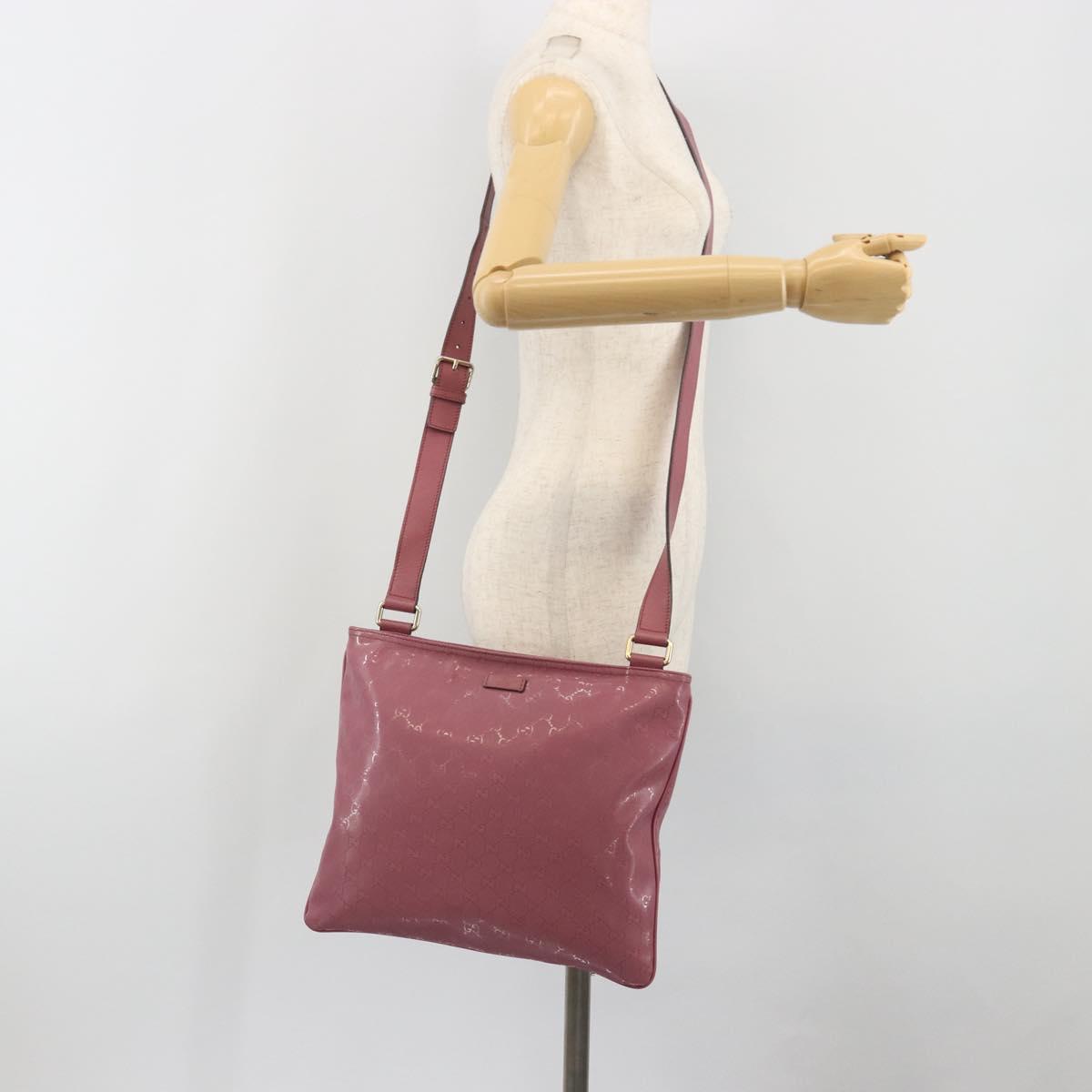 GUCCI GG Implementation Shoulder Bag PVC Leather Purple Gold 201446 Auth 198663A