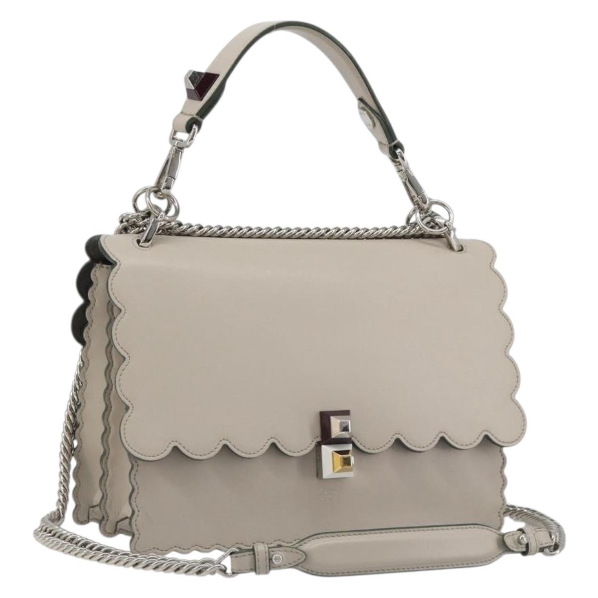 FENDI Canay Chain Shoulder Bag Leather 2way Gray Silver 8BT283 Auth 198665M