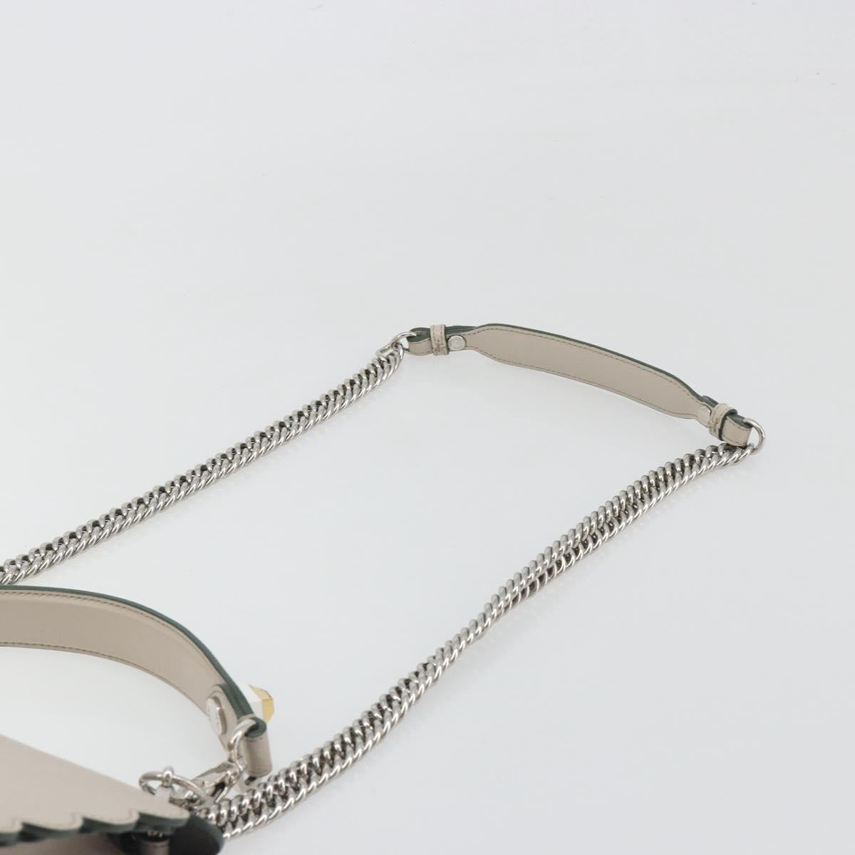 FENDI Canay Chain Shoulder Bag Leather 2way Gray Silver 8BT283 Auth 198665M