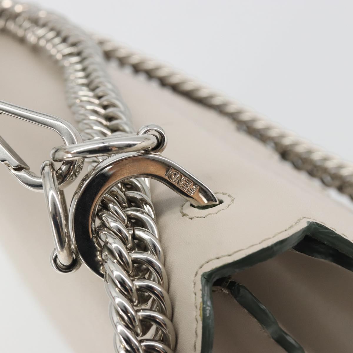 FENDI Canay Chain Shoulder Bag Leather 2way Gray Silver 8BT283 Auth 198665M