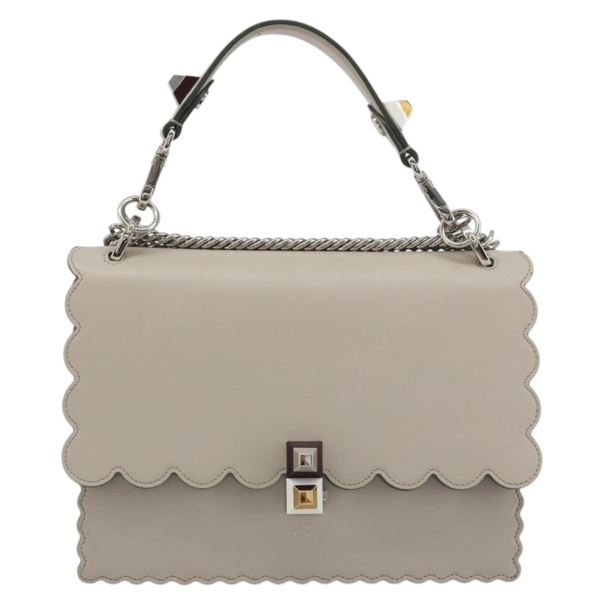 FENDI Canay Chain Shoulder Bag Leather 2way Gray Silver 8BT283 Auth 198665M