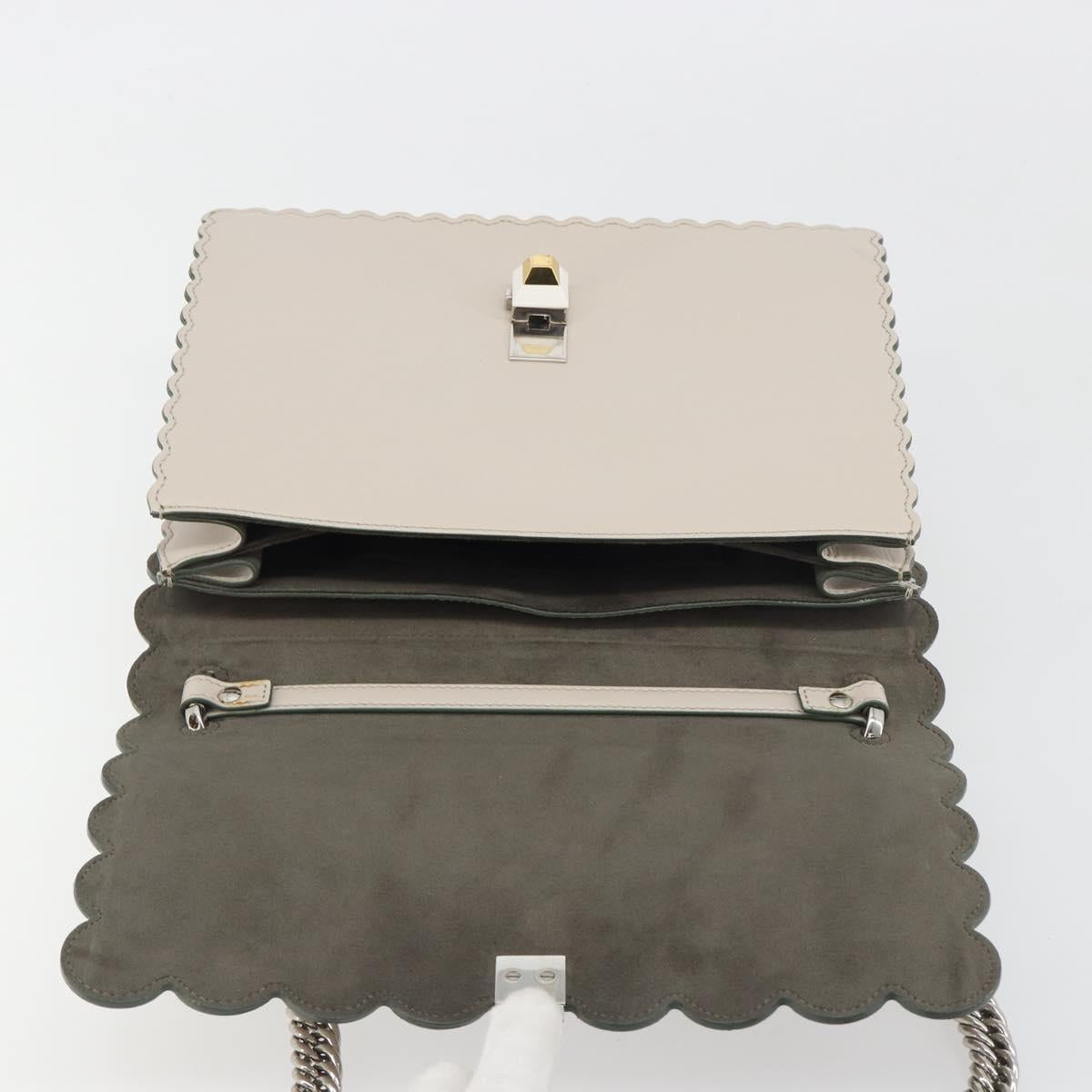 FENDI Canay Chain Shoulder Bag Leather 2way Gray Silver 8BT283 Auth 198665M