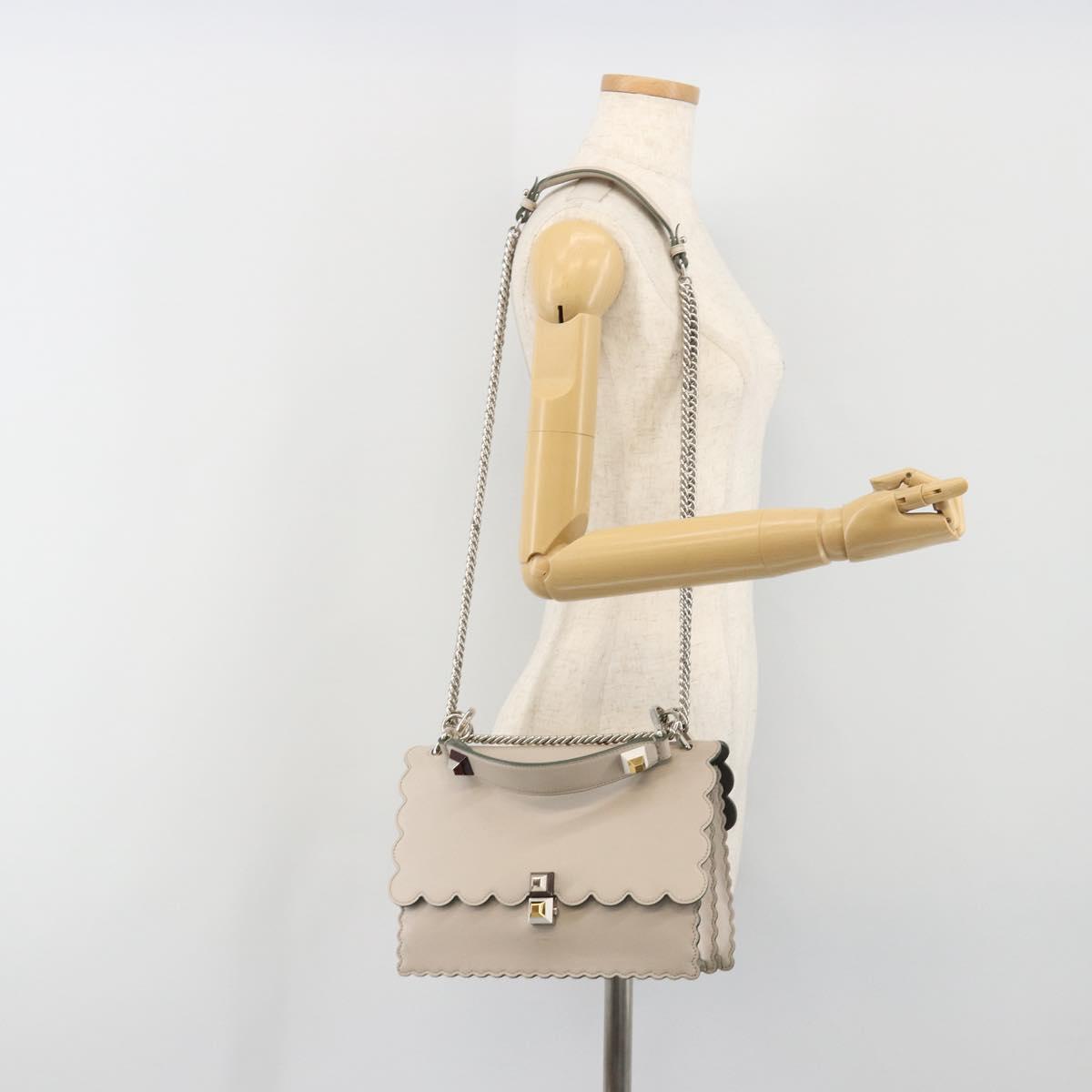 FENDI Canay Chain Shoulder Bag Leather 2way Gray Silver 8BT283 Auth 198665M