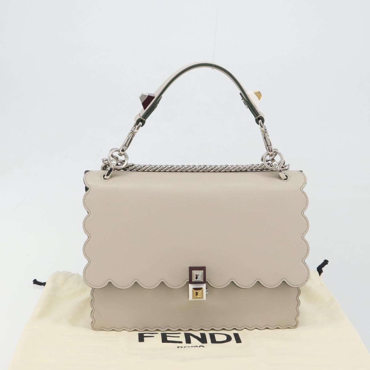 FENDI Canay Chain Shoulder Bag Leather 2way Gray Silver 8BT283 Auth 198665M