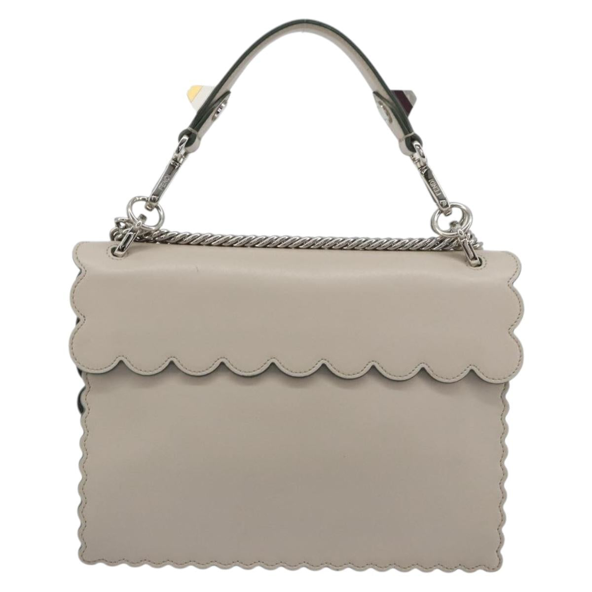 FENDI Canay Chain Shoulder Bag Leather 2way Gray Silver 8BT283 Auth 198665M
