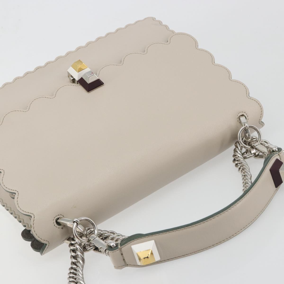 FENDI Canay Chain Shoulder Bag Leather 2way Gray Silver 8BT283 Auth 198665M