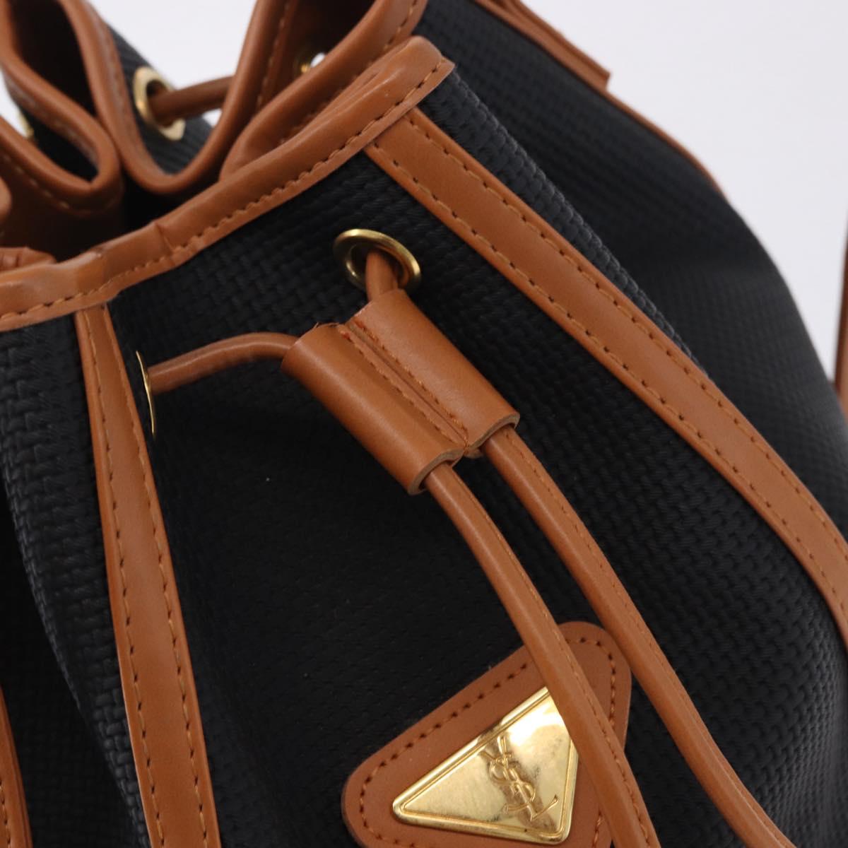 SAINT LAURENT Shoulder Bag Canvas Black Gold Tone Auth 198668A