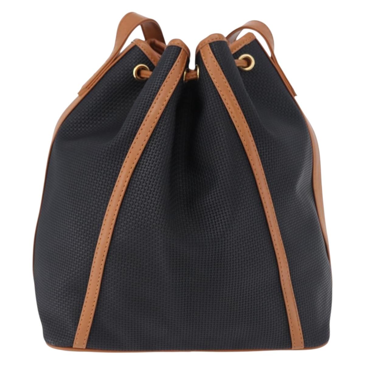 SAINT LAURENT Shoulder Bag Canvas Black Gold Tone Auth 198668A