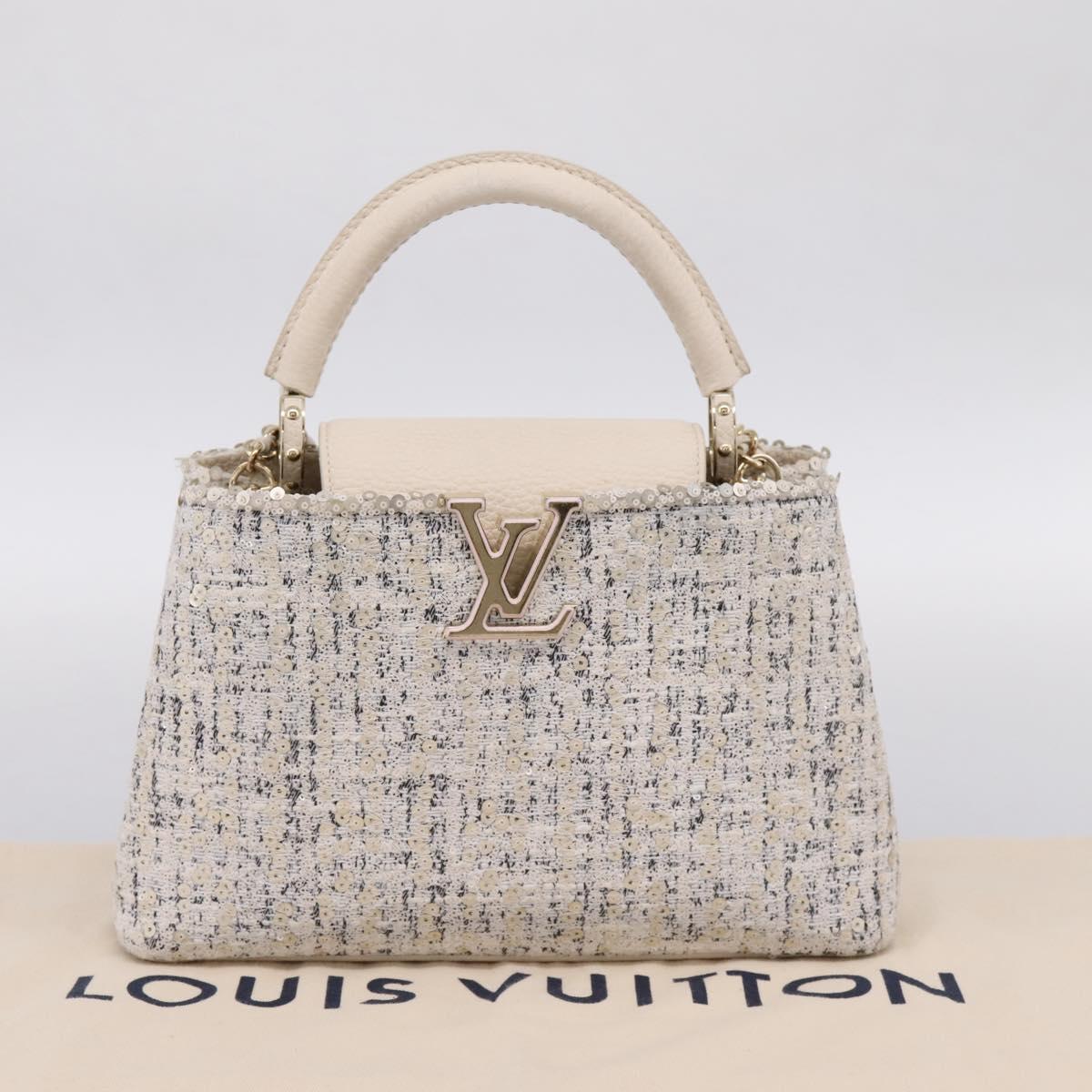 LOUIS VUITTON Capusine Hand Bag tweed Ivory LV Auth 198671SAM