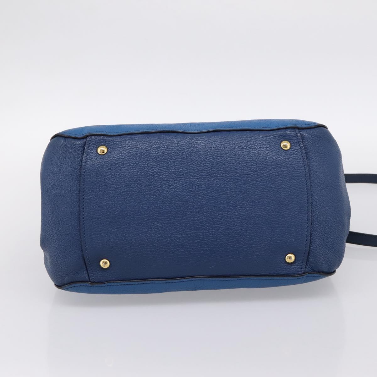 Miu Miu Hand Bag Leather 2way Blue Gold Tone Auth 198672A