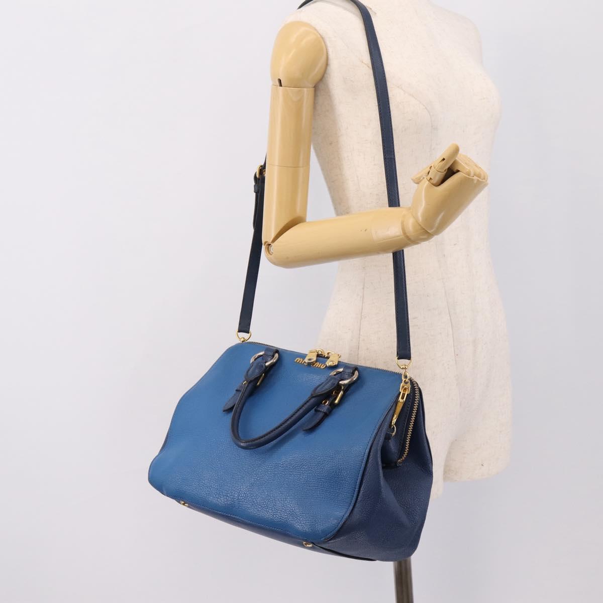 Miu Miu Hand Bag Leather 2way Blue Gold Tone Auth 198672A