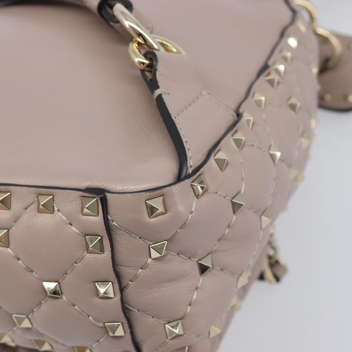VALENTINO Rock studs Backpack Leather Beige Gold Tone Auth 198673M
