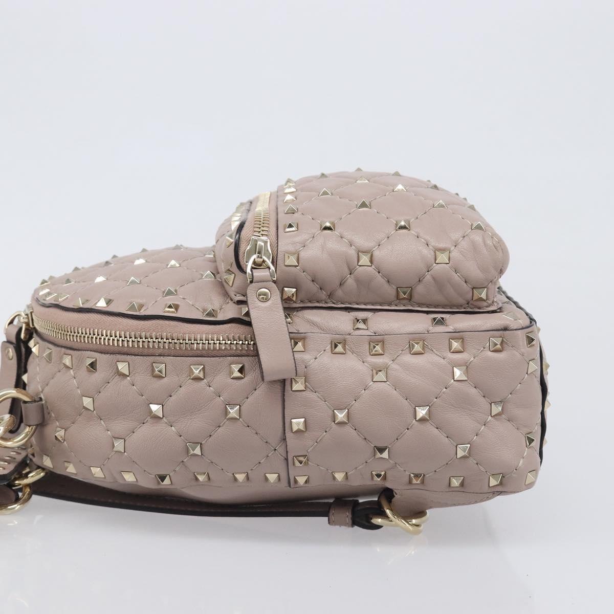 VALENTINO Rock studs Backpack Leather Beige Gold Tone Auth 198673M