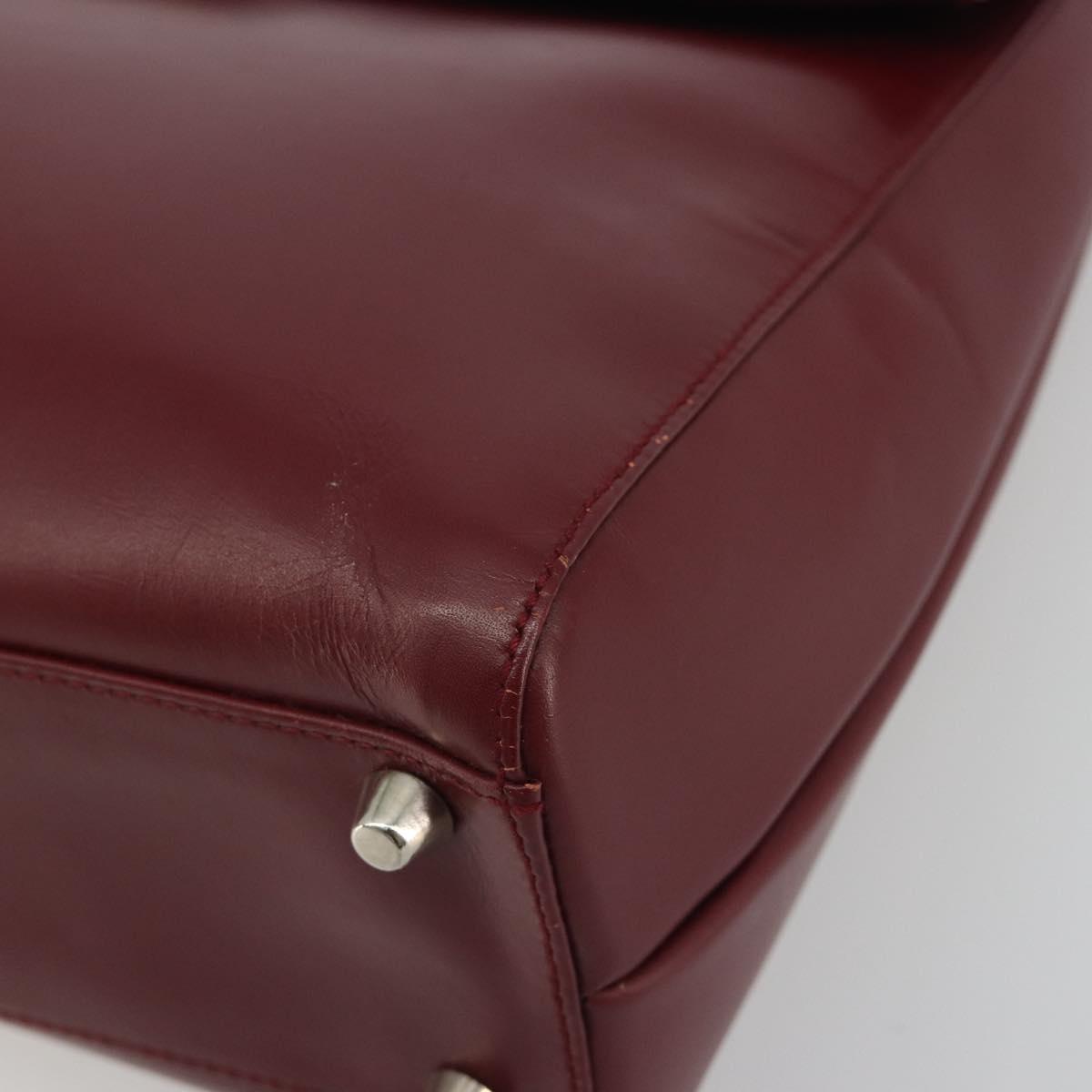 PRADA Hand Bag Leather Bordeaux Silver Auth 198674