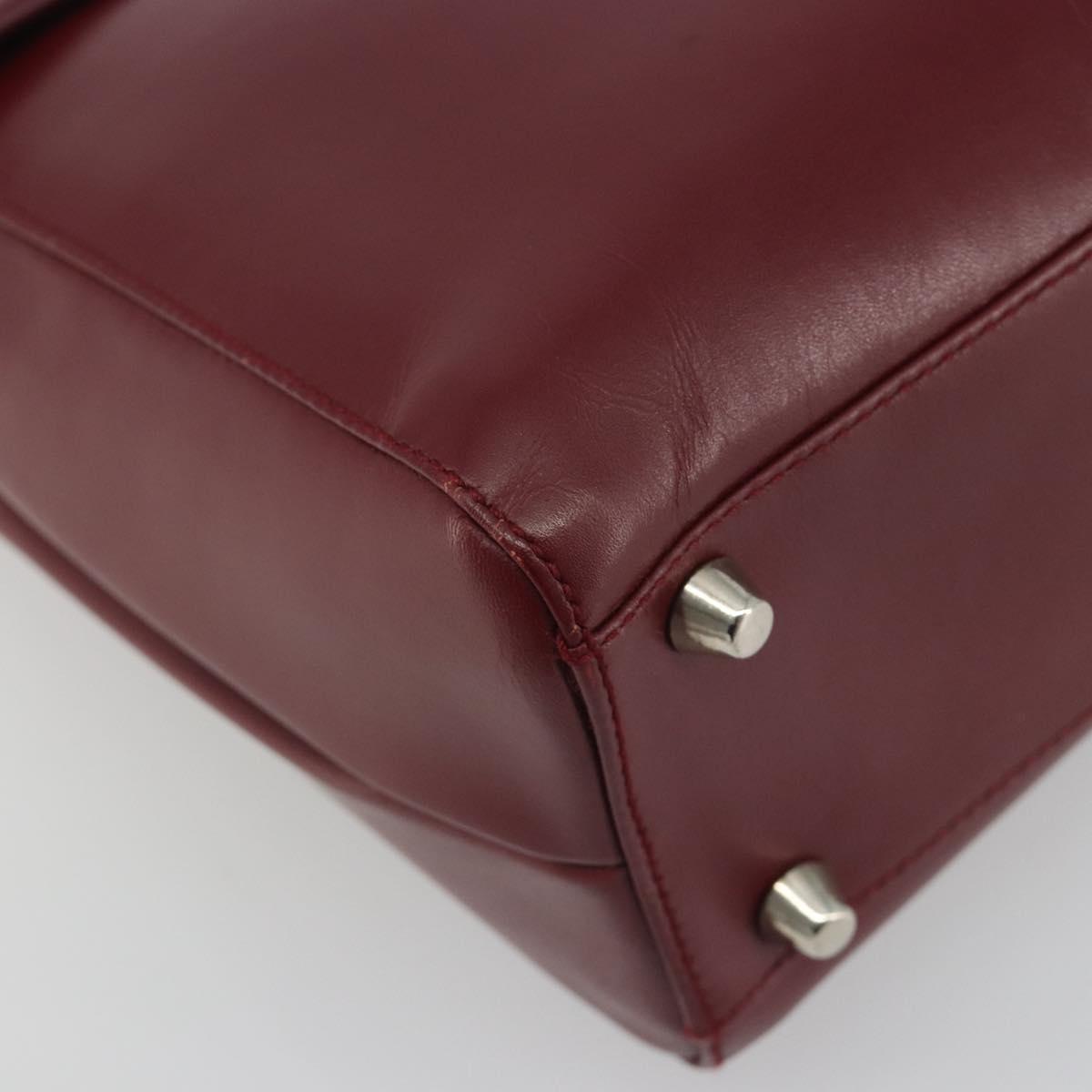 PRADA Hand Bag Leather Bordeaux Silver Auth 198674