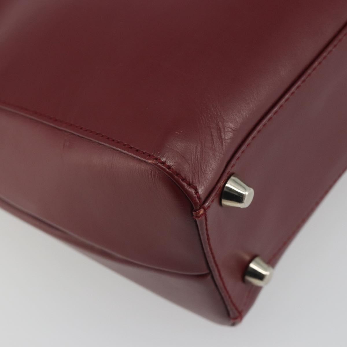 PRADA Hand Bag Leather Bordeaux Silver Auth 198674