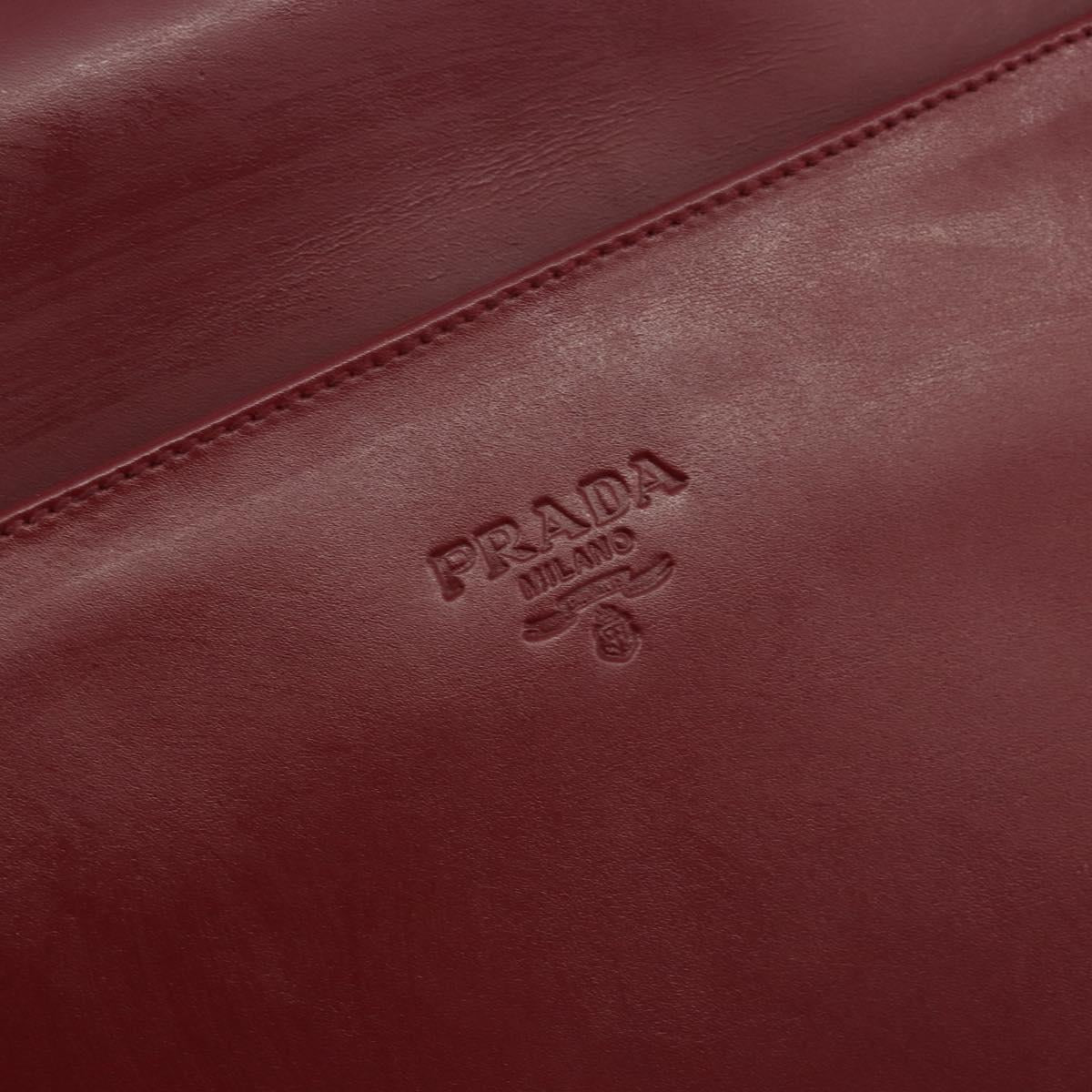 PRADA Hand Bag Leather Bordeaux Silver Auth 198674