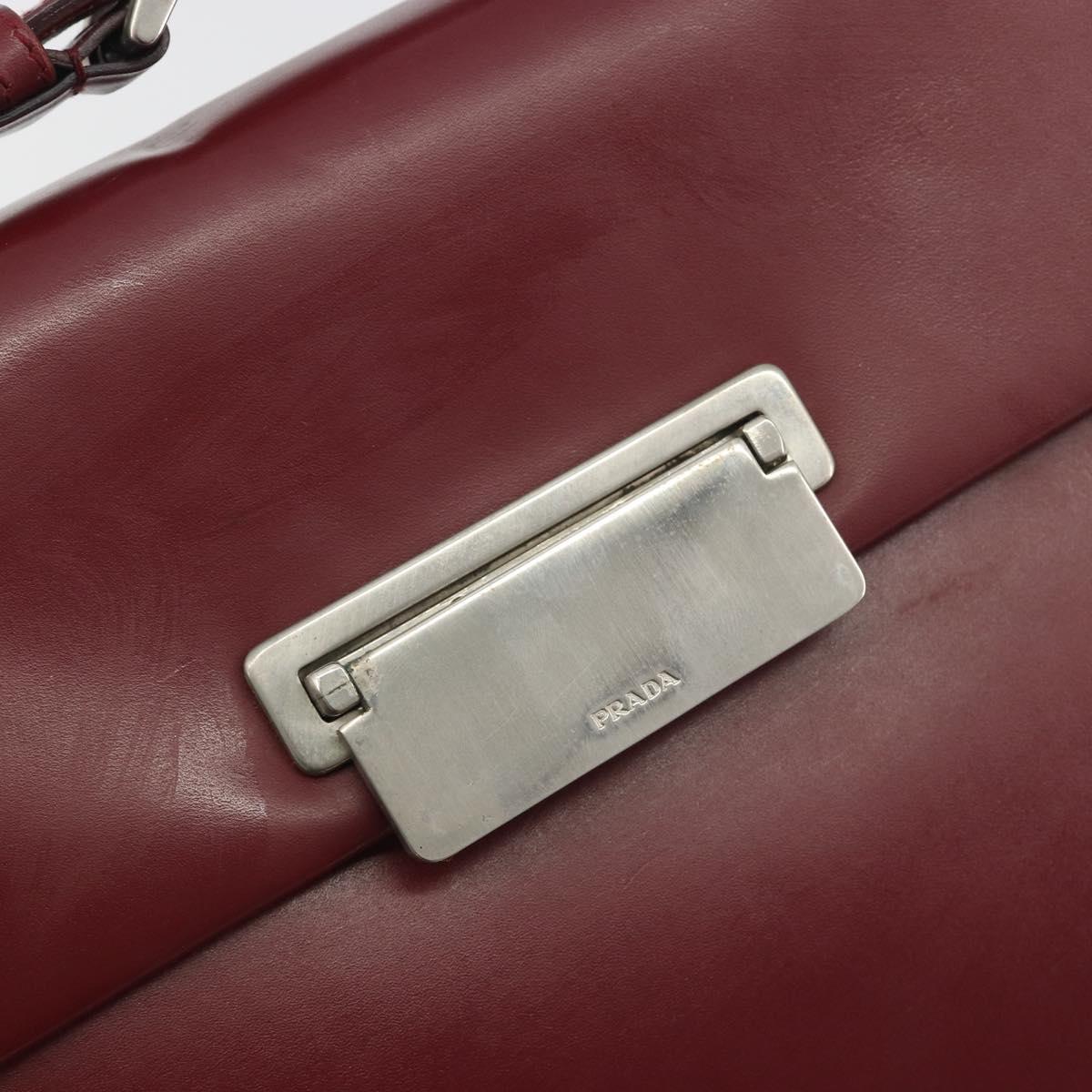 PRADA Hand Bag Leather Bordeaux Silver Auth 198674