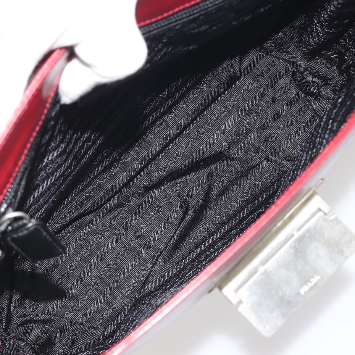 PRADA Hand Bag Leather Bordeaux Silver Auth 198674