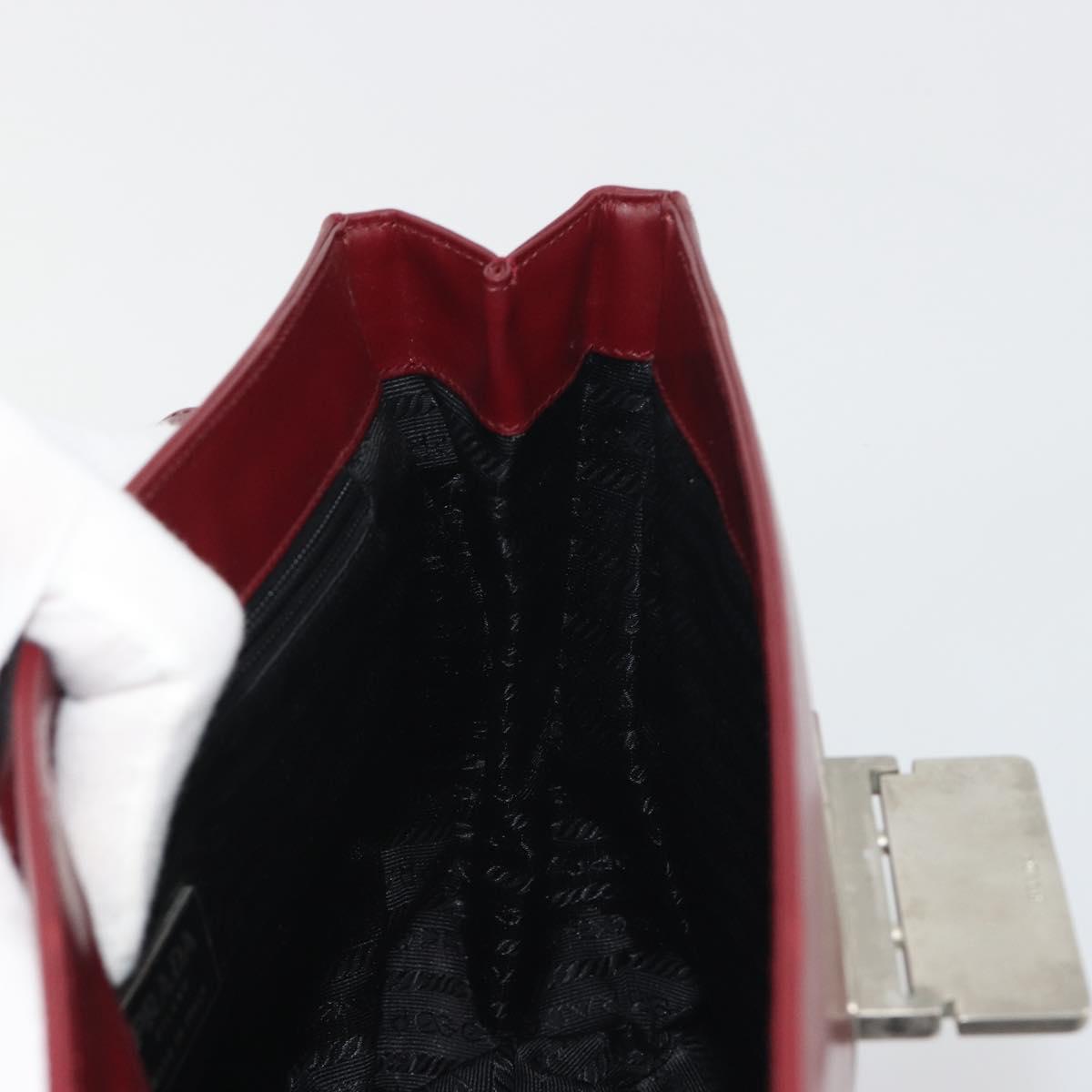 PRADA Hand Bag Leather Bordeaux Silver Auth 198674
