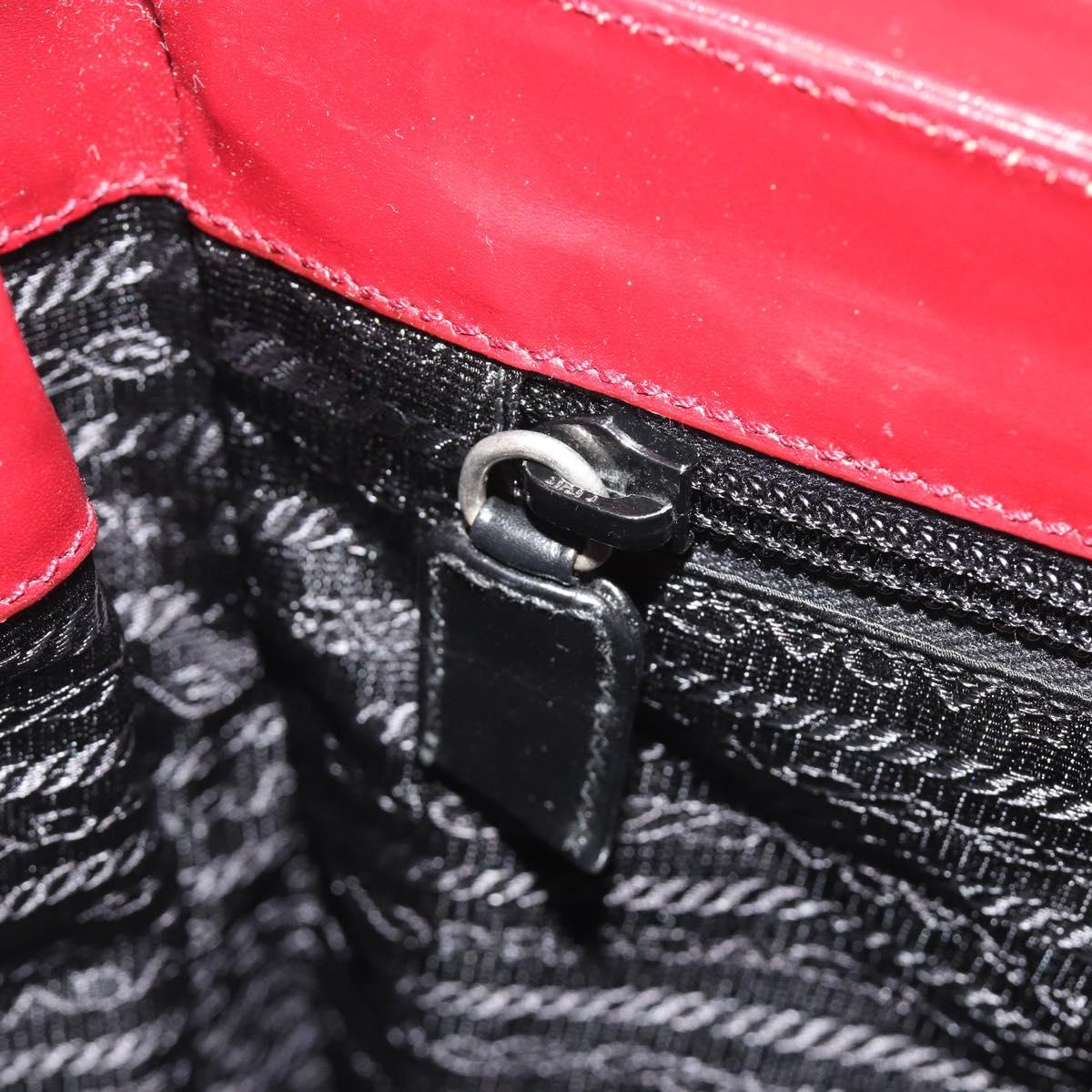 PRADA Hand Bag Leather Bordeaux Silver Auth 198674