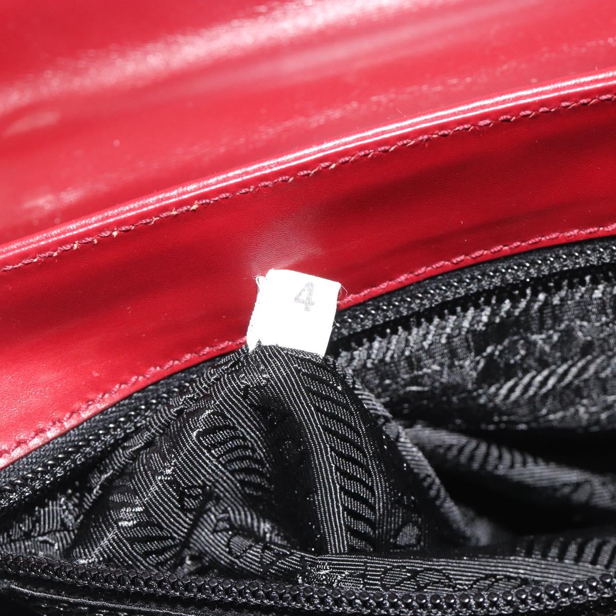 PRADA Hand Bag Leather Bordeaux Silver Auth 198674
