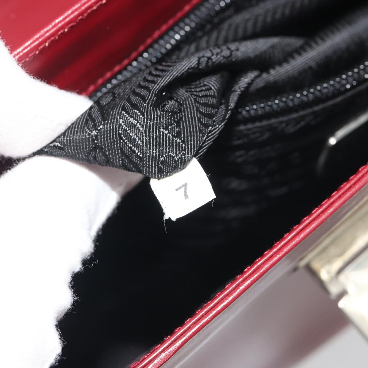 PRADA Hand Bag Leather Bordeaux Silver Auth 198674