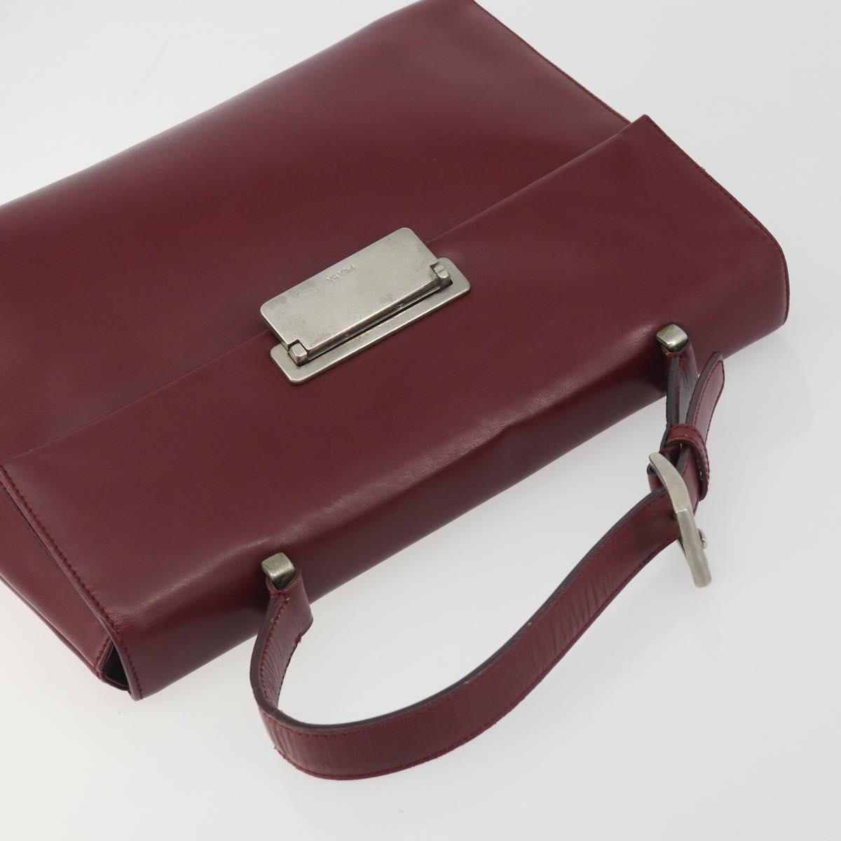 PRADA Hand Bag Leather Bordeaux Silver Auth 198674