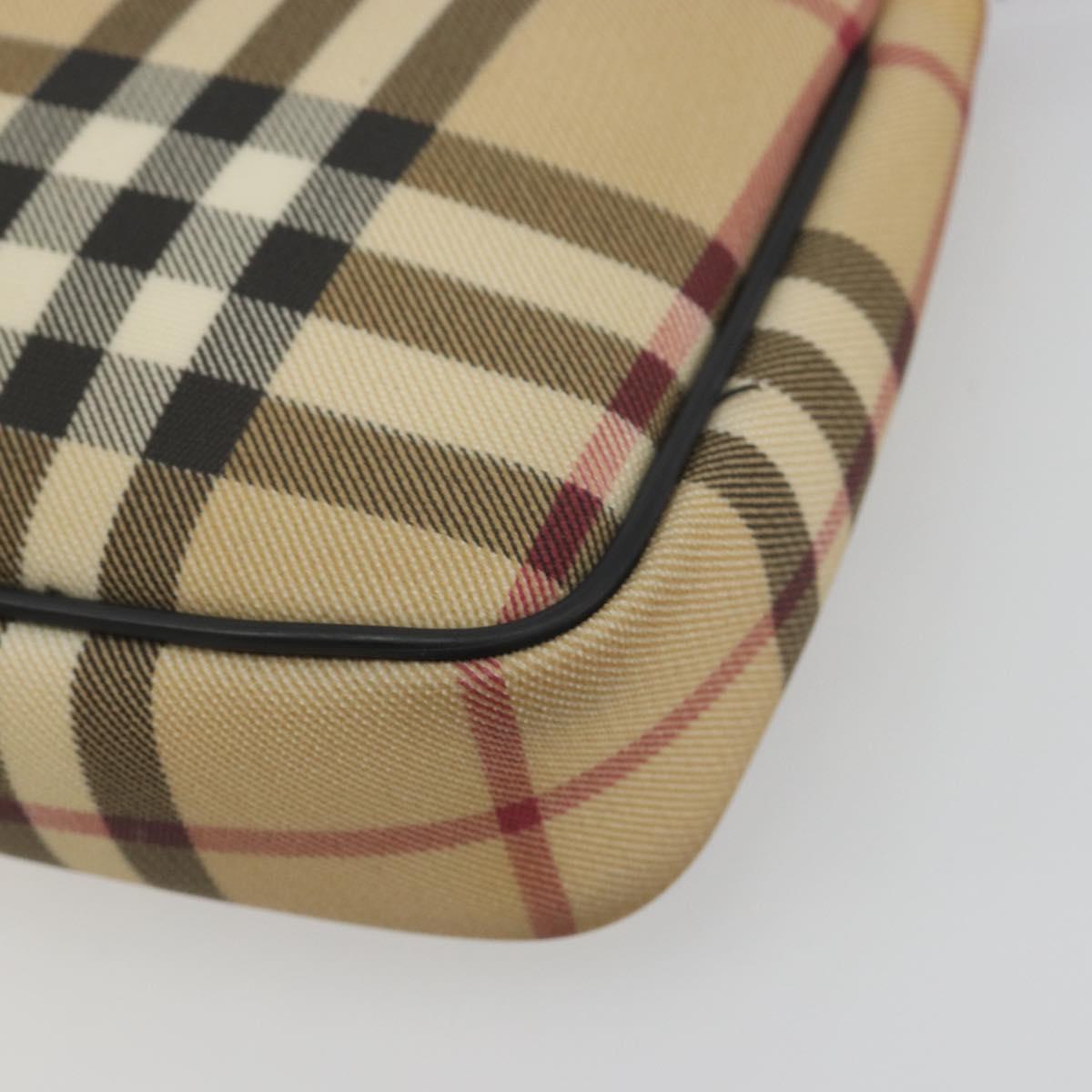 BURBERRY Nova Check Accessory Pouch PVC Leather Beige Silver Auth 198675A