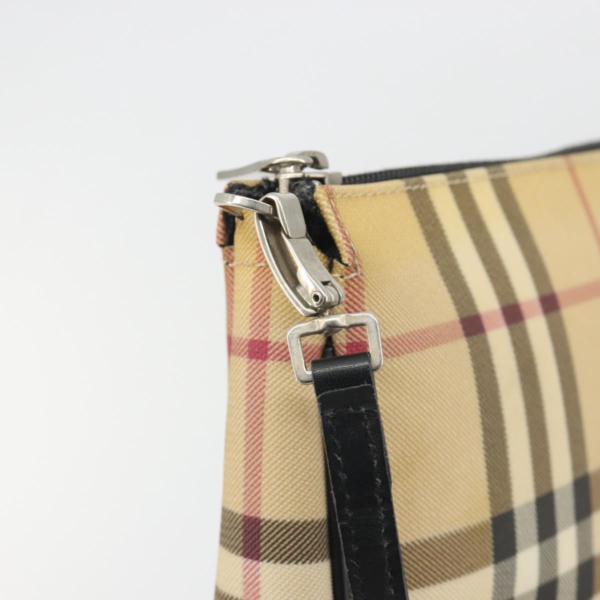 BURBERRY Nova Check Accessory Pouch PVC Leather Beige Silver Auth 198675A