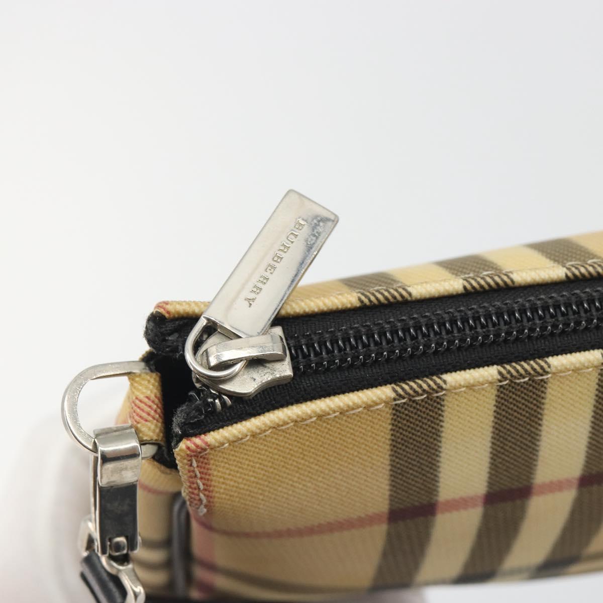 BURBERRY Nova Check Accessory Pouch PVC Leather Beige Silver Auth 198675A