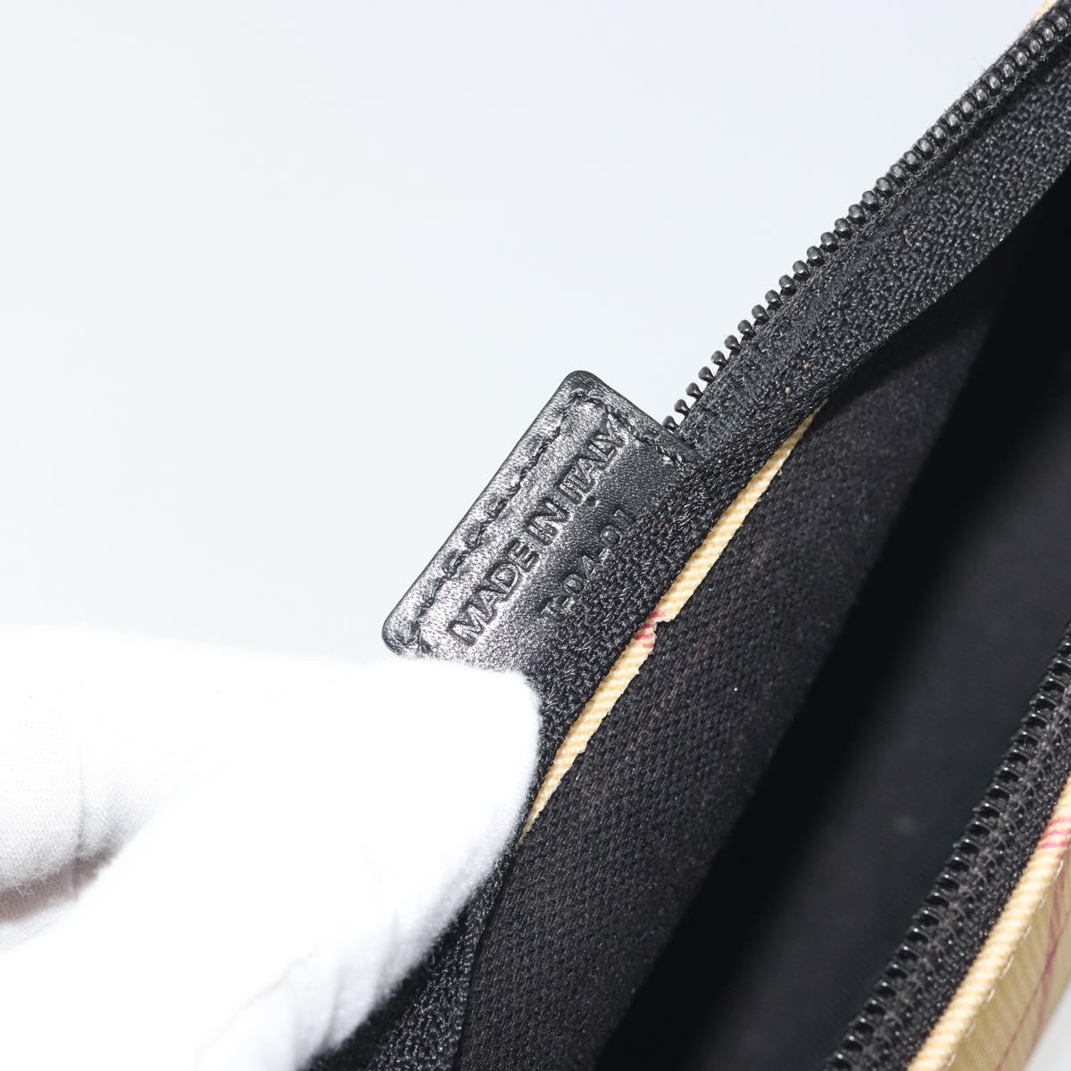 BURBERRY Nova Check Accessory Pouch PVC Leather Beige Silver Auth 198675A