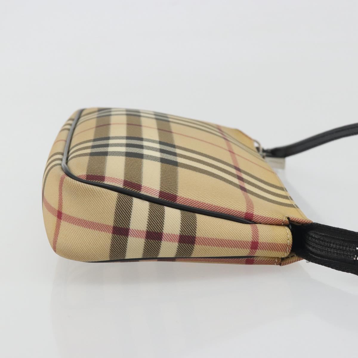 BURBERRY Nova Check Accessory Pouch PVC Leather Beige Silver Auth 198675A